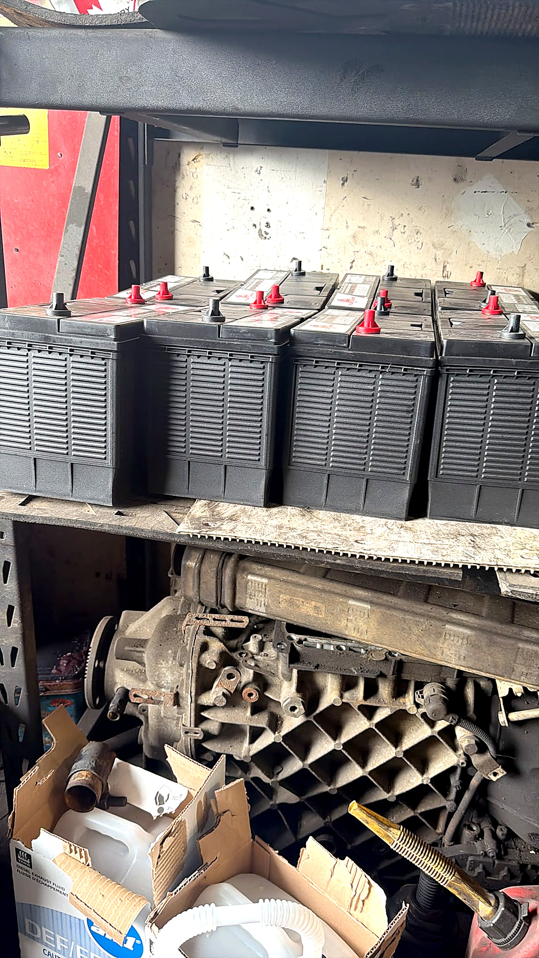 Parts and batteries ready in the shop